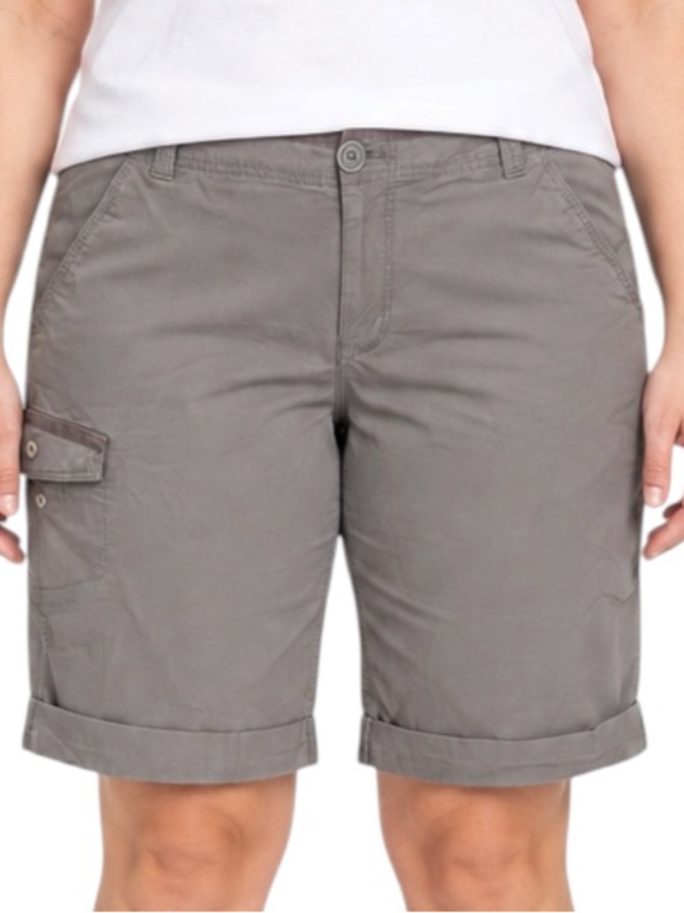 DKNY Jeans Size 14 Gray Cargo Bermuda Shorts Stretch Cuffed Hem